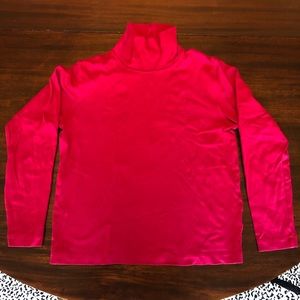 Lands End Cotton Mock Turtleneck Long Sleeve Shirt Raspberry X Small